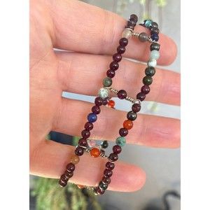 Sterling Silver 925 Multi Natural Stone Beaded Bracelet 7.5”